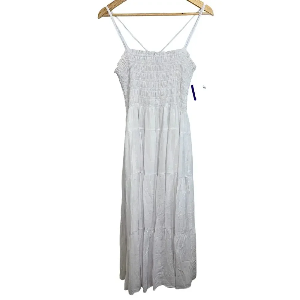 Abercrombie & Fitch White Smocked Tiered Sundress Maxi Dress Women Size L Petite